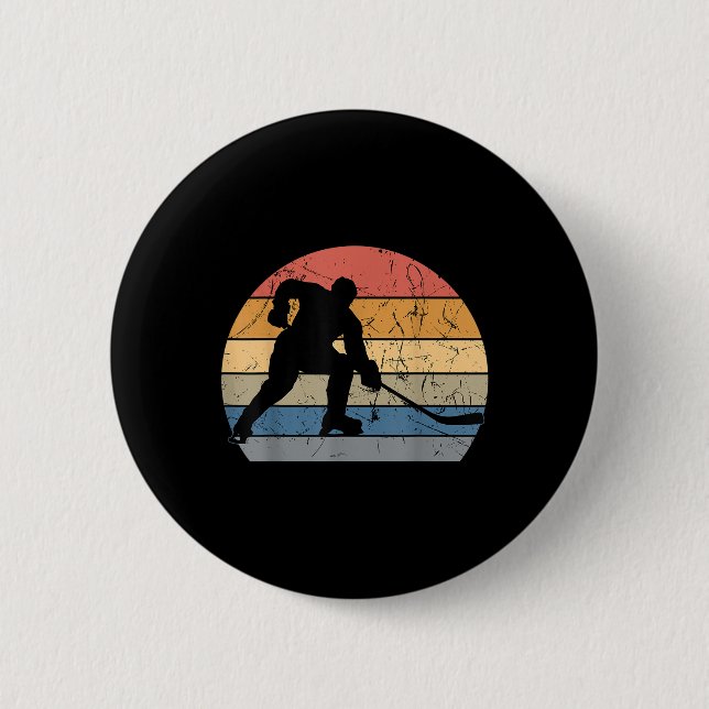Landhockeyspelare Retro Vintage Sweeper Målvakt Knapp (Framsida)