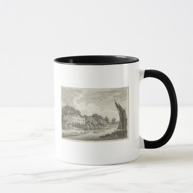 Landhus med sjön och fartyg mugg (Höger)