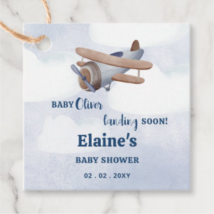 Landing Soon Blue Boy Airplane Baby Shower Gåvor Etiketter