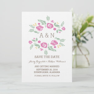 Ländlig blomster monogram Spara datum inbjudan i r