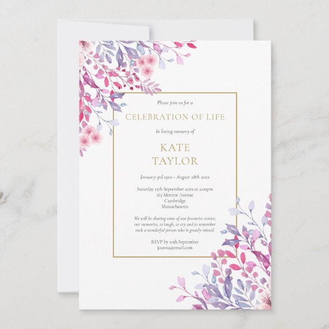 Landlig blomsterbegravning firande av livet inbjudningar (Framsida)