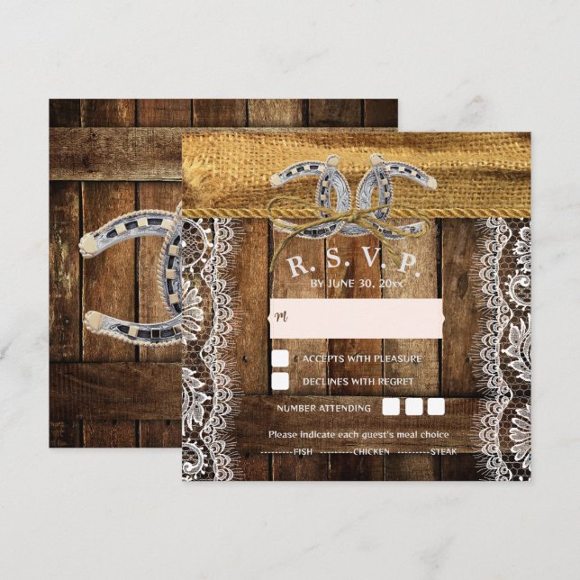 Landlig Country Western Bröllop Svarskort Inbjudningar (Fram/baksida)