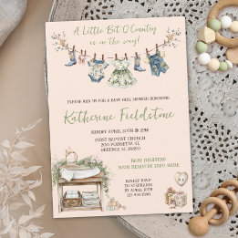 Landlig klädstreck för babyflicka - Baby Shower Inbjudningar