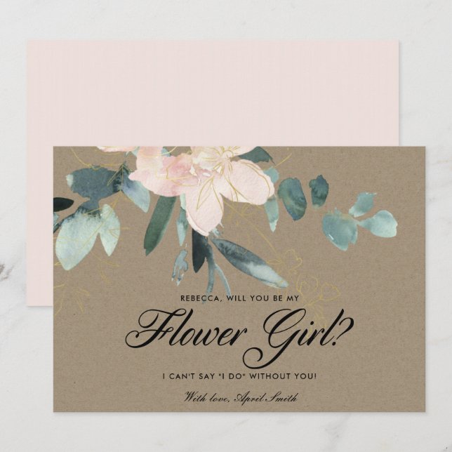 LANDLIG ROSEN BLOMSTER AKVARELL VAR MIN BRUDJUNGFR INBJUDNINGAR (Fram/baksida)