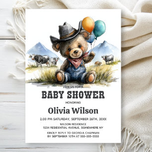 Landlig Teddybjörn Bebis Shower Inbjudan