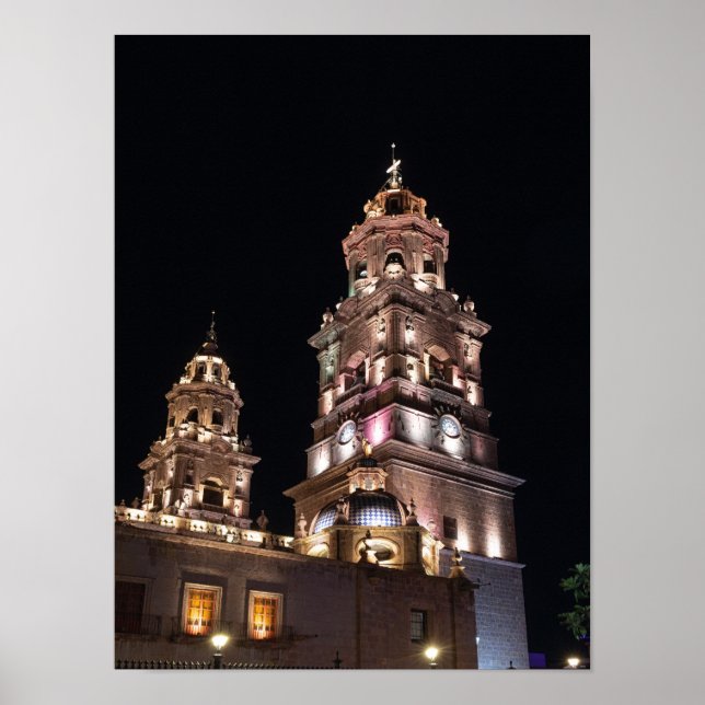 landmark morelia katedraltorn på natten poster (Framsidan)