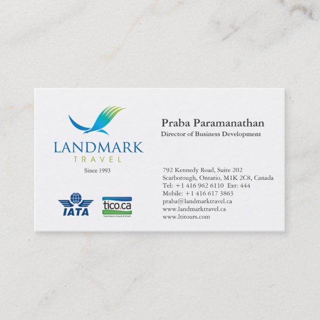 Landmark Travel Visitkort (Framsida)