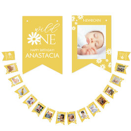 Landmärke 1-års födelsedagsfoto Vit Tusenskönor Vimplar