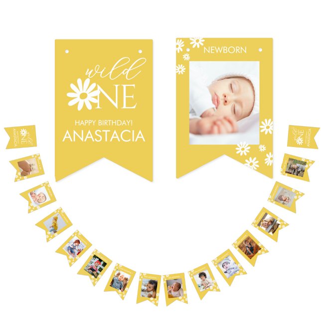 Landmärke 1-års födelsedagsfoto Vit Tusenskönor Vimplar (Skapare uppladdad)