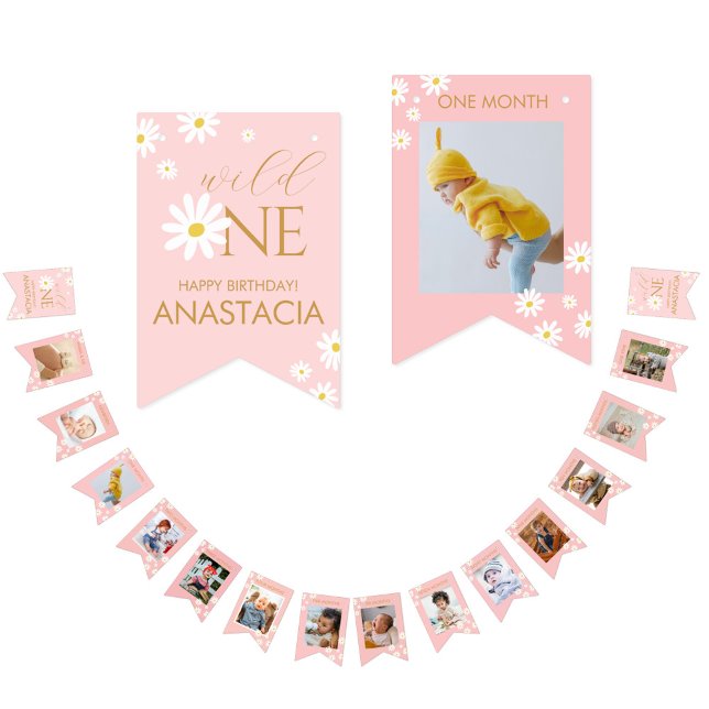 Landmärke 1-årsdag Rosa Foto Vit Margareta Vimplar (Skapare uppladdad)