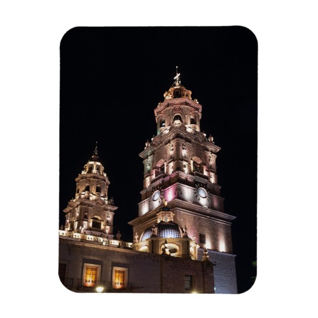 landmärke morelia cathedral torn nattetid magnet (Vertikal)