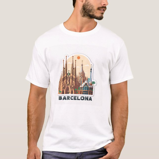 Landmärken i Barcelona Spanien T Shirt (Framsida)
