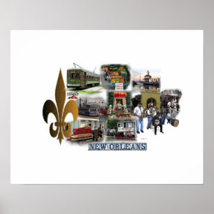 Landmärken och scener för nya Orleans Berömd Poster