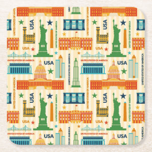 Landmarks av USA Underlägg Papper Kvadrat