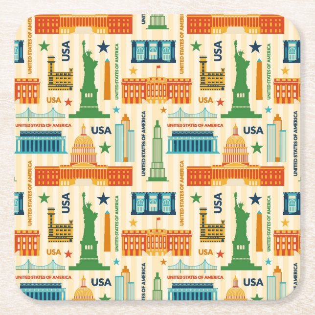 Landmarks av USA Underlägg Papper Kvadrat (Framsidan)