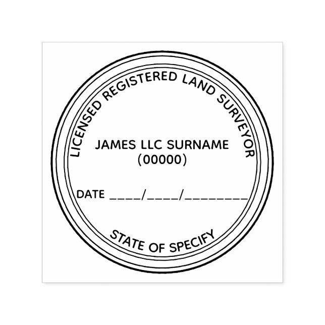 Landmätare registrerade licensierade planer runt D Självfärgande Stämpel (Design)