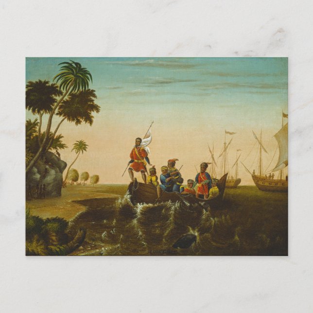 Landning av Columbus, c.1837 (olja på arbetsyta) Vykort (Framsida)