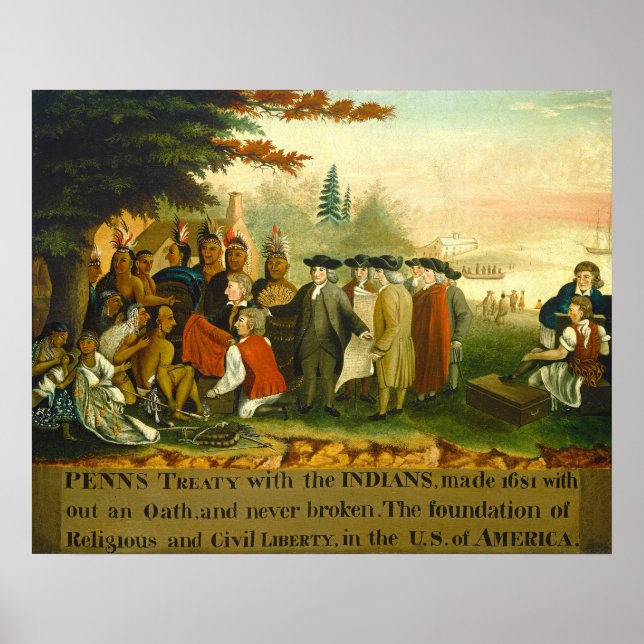 Landning av Columbus - Edward Hicks Fine Art Poste Poster (Framsidan)