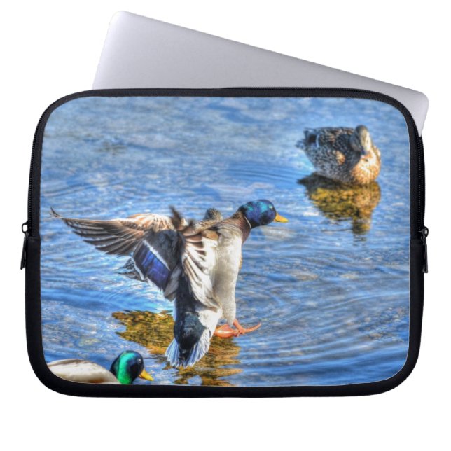 Landning Mallard Anka Drake 13 Wildlife Photo Laptop Sleeve (Framsidan)