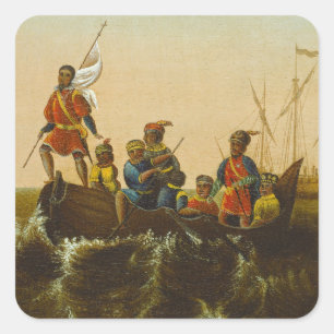 Landningen av Columbus, c.1837 (olja på kanfas) Fyrkantigt Klistermärke