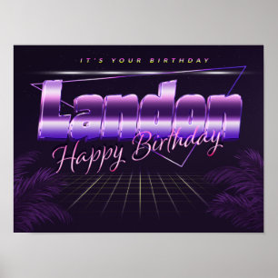 Landon Namn Vorname lila retro Poster Geburtstag