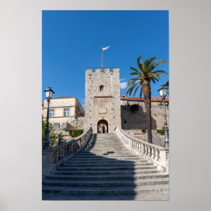 Landporten i Korcula stad - Dalmatien, Kroatien Poster
