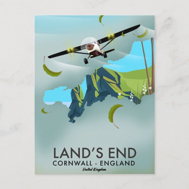 Land's End Cornwall Resekarta affisch Vykort (Framsida)