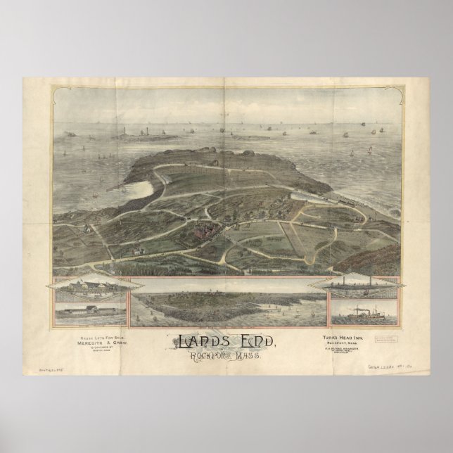 Lands End Rockport MORSA Birdseye Panoramic Karta Poster (Framsidan)