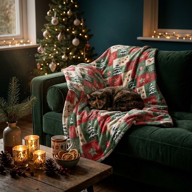 Landsby patchwork julmönster fleecefilt (Skapare uppladdad)