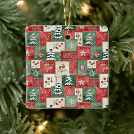 Landsby patchwork julmönster julgransprydnad keramik