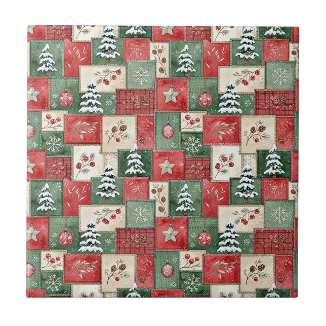 Landsby patchwork julmönster kakelplatta (Framsidan)