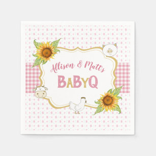 Landsby Solros Rosa Rutigt Baby Q Grillfest Pappersservett