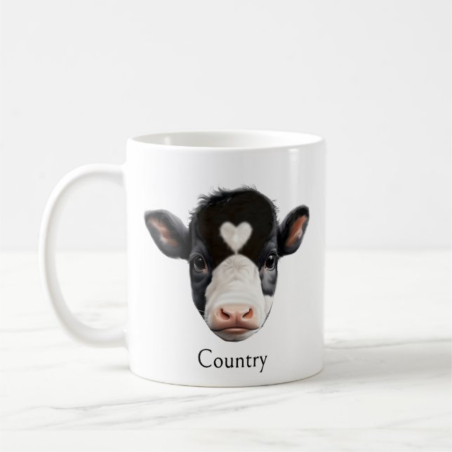 Landsby svart-vit ko ansikte kaffemugg (Vänster)