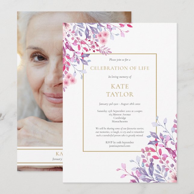 Landsbygd Blommig Foto Begravning Livets Firande Inbjudningar (Fram/baksida)