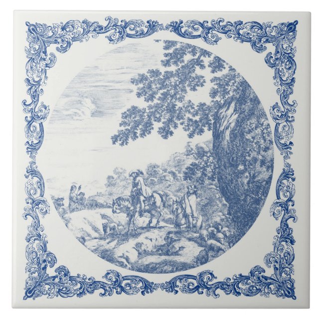 Landsbygd Landskap Vintage Chic Delft Blå  Kakelplatta (Framsidan)