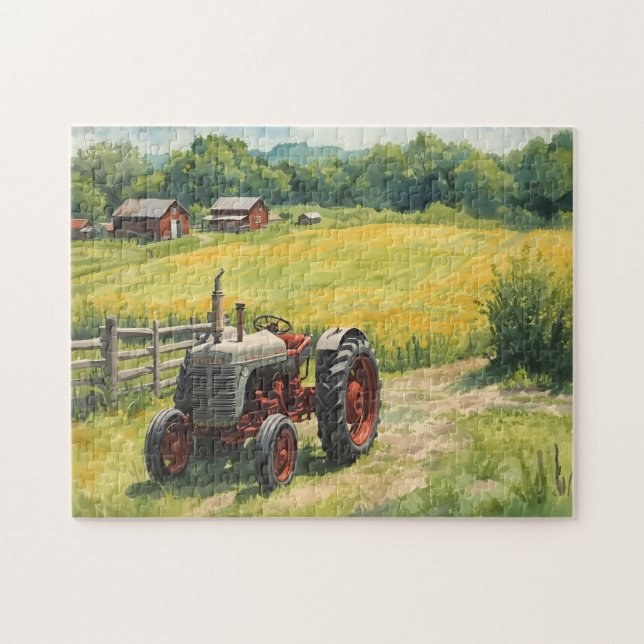 Landsbygd och gammal traktor pussel (Horisontell)