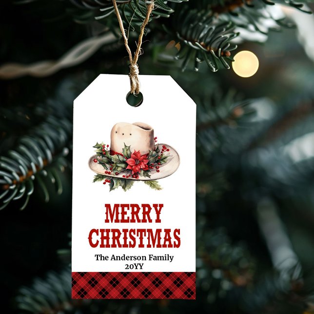 Landsbygd röd grön västern jul presentkortssats presentetikett (Country red green Western Christmas gift tag set)