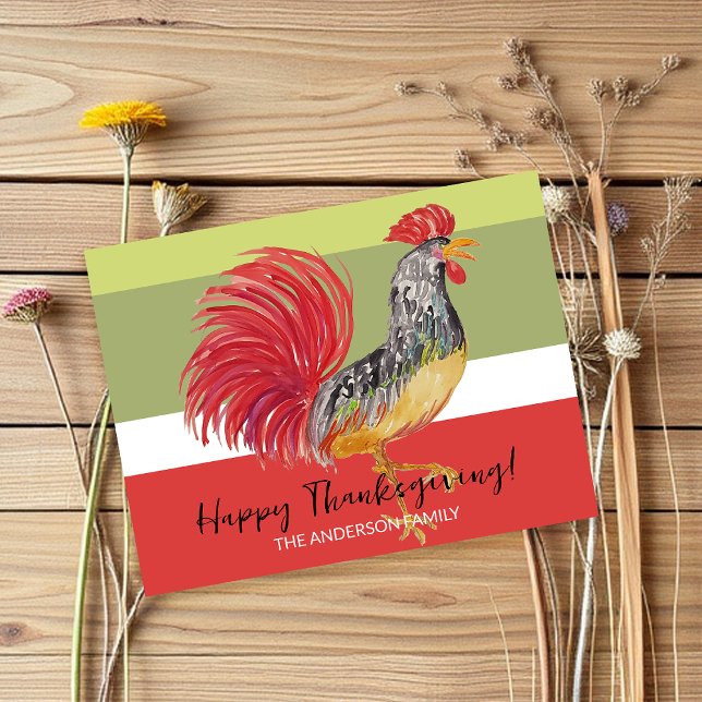 Landsbygd Röd Rooster Vattenfärg Illustration Helg Vykort (Skapare uppladdad)