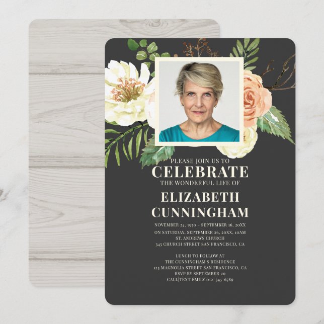 Landsbygd Rustik Akvarell Blommor Foto Minnesmärke Inbjudningar (Fram/baksida)