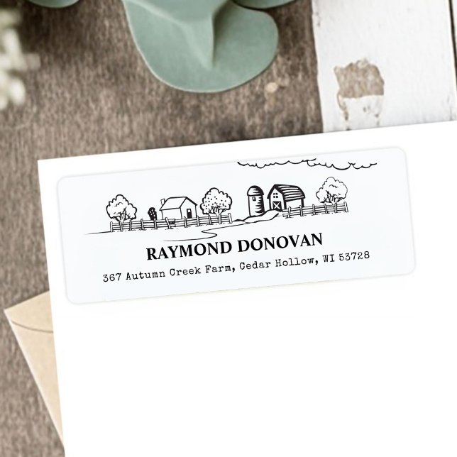 Landsbygd Rustik Gård Återvändsadress  Returadress Etikett (Countryside Rustic Farmhouse Return Address Label)
