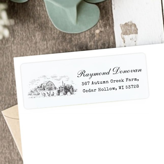 Landsbygd Rustik Lantgårds Returadress  Etikett (Countryside Rustic Barn Farmhouse Return Address Label)