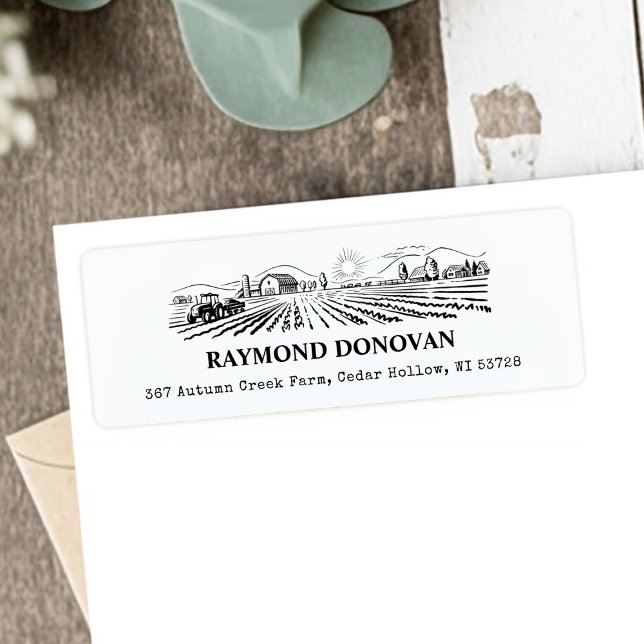 Landsbygd Rustikt Jordbruksområde Returadress  Etikett (Countryside Rustic Farmland Return Address Label)