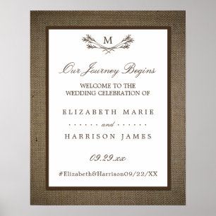 Landsbygd Rustikt Monogram Gren & Jute Bröllop Poster