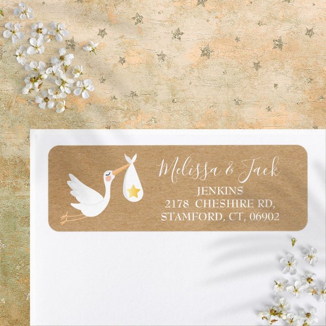 Landsbygd Specialleverans Stork Returadress Etikett (Rustic Special Delivery Stork Return Address Label)
