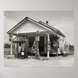 Landsbygdens Bensinstation, 1939. Gammalt Foto Poster