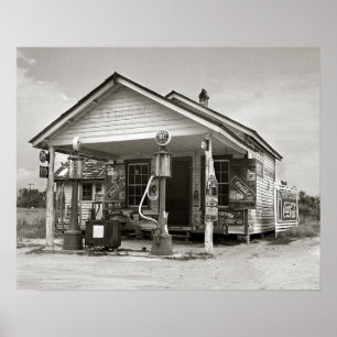 Landsbygdens Bensinstation, 1939. Gammalt Foto Poster