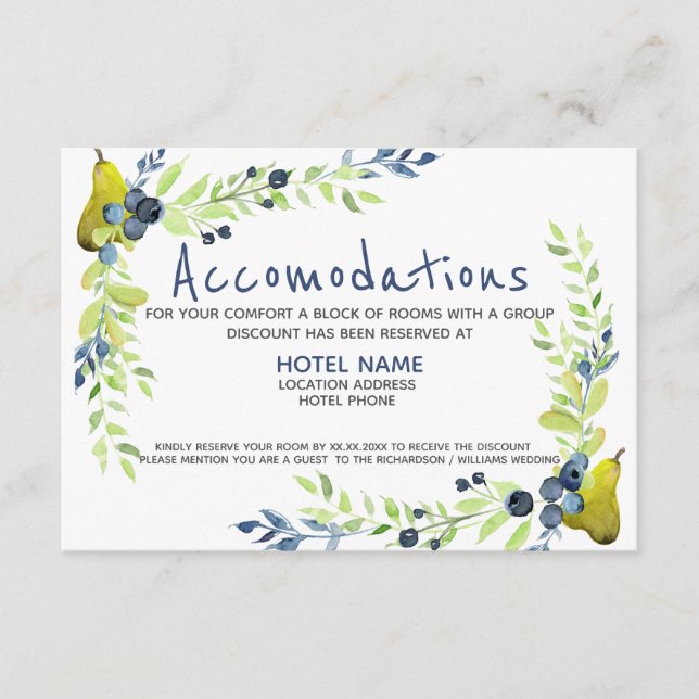 Landsbygdens blåbär Sommar Päron Vattenfärg Blommi Tilläggskort (Framsida)