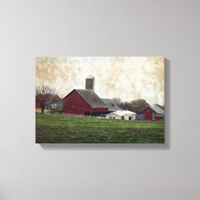 Landsbygdens Iowa Amish Farming Land Farm Scene Canvastryck (Framsida)