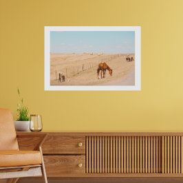 Landsbygdens landskap Vild Horses Fält Birds Poster