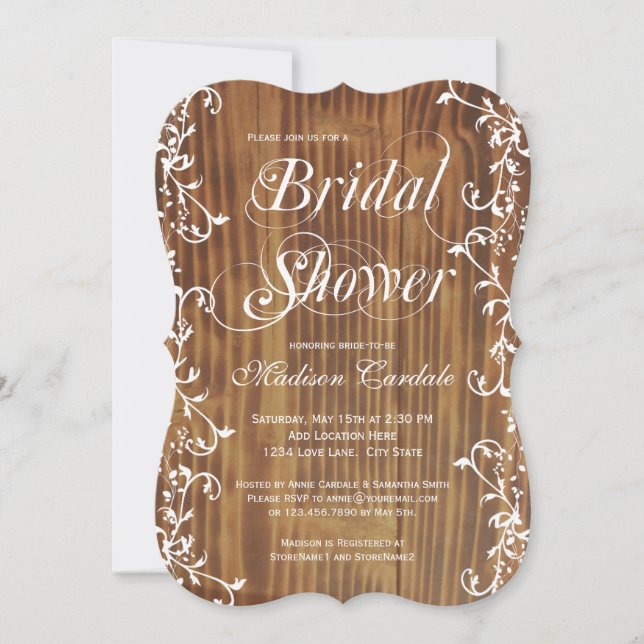 Landsbygdens virvlar rustika trävittnesbankettinbj inbjudningar (Framsida)